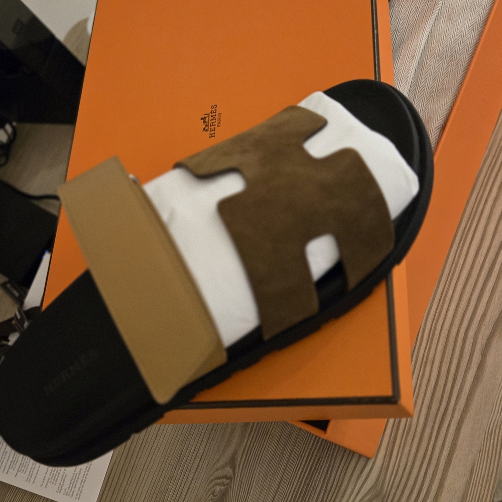 Hermes Black and Tan Men's Sandals